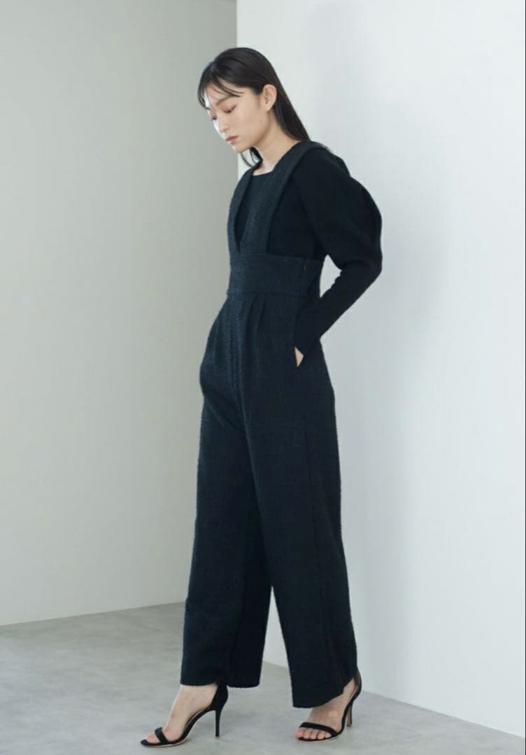 メゾンドドルチェ ツイードサロペットパンツ ブラック M dolce.