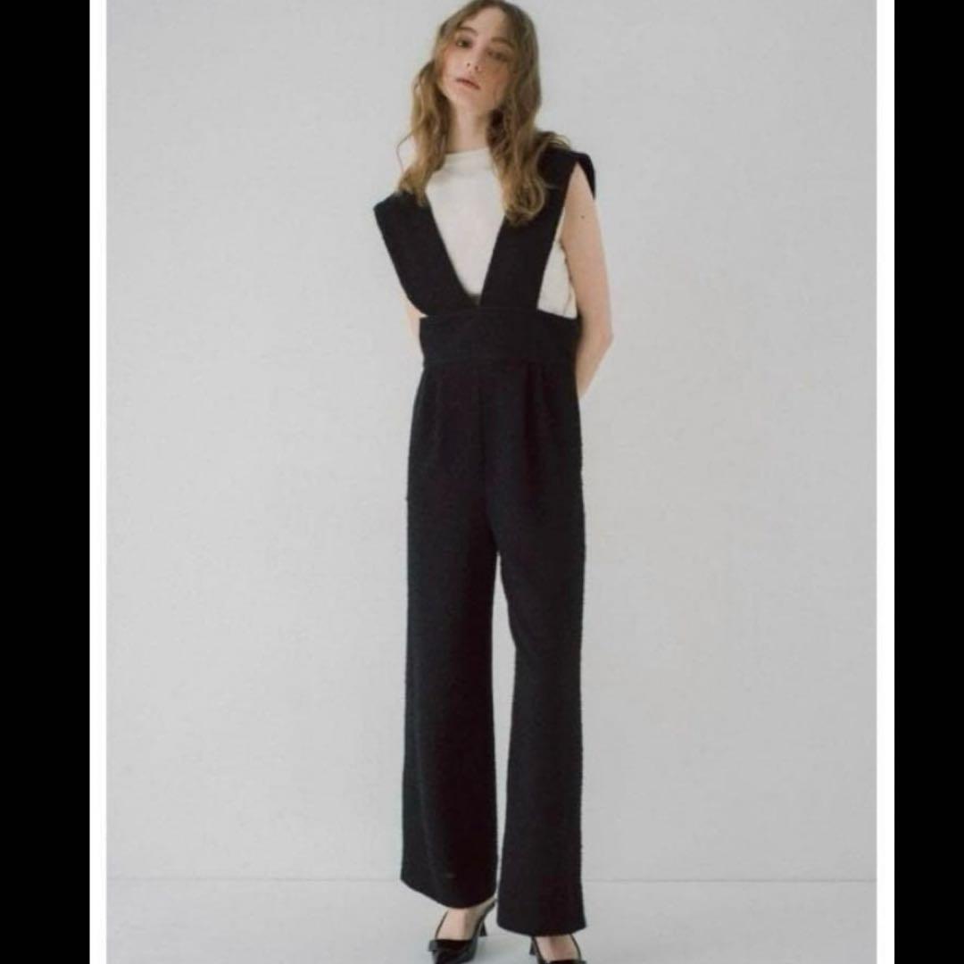 メゾンドドルチェ ツイードサロペットパンツ ブラック M dolce.