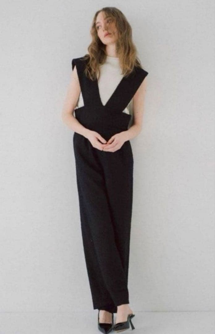 メゾンドドルチェ ツイードサロペットパンツ ブラック M dolce.