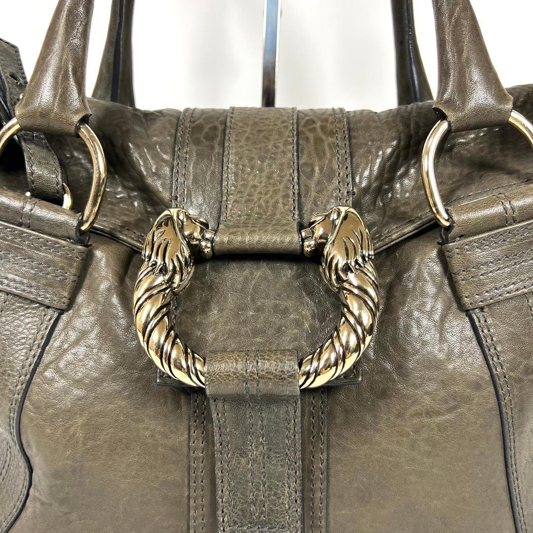 【良品】BVLGARI ブルガリ レオーニ ショルダーバッグ 2way カーキ