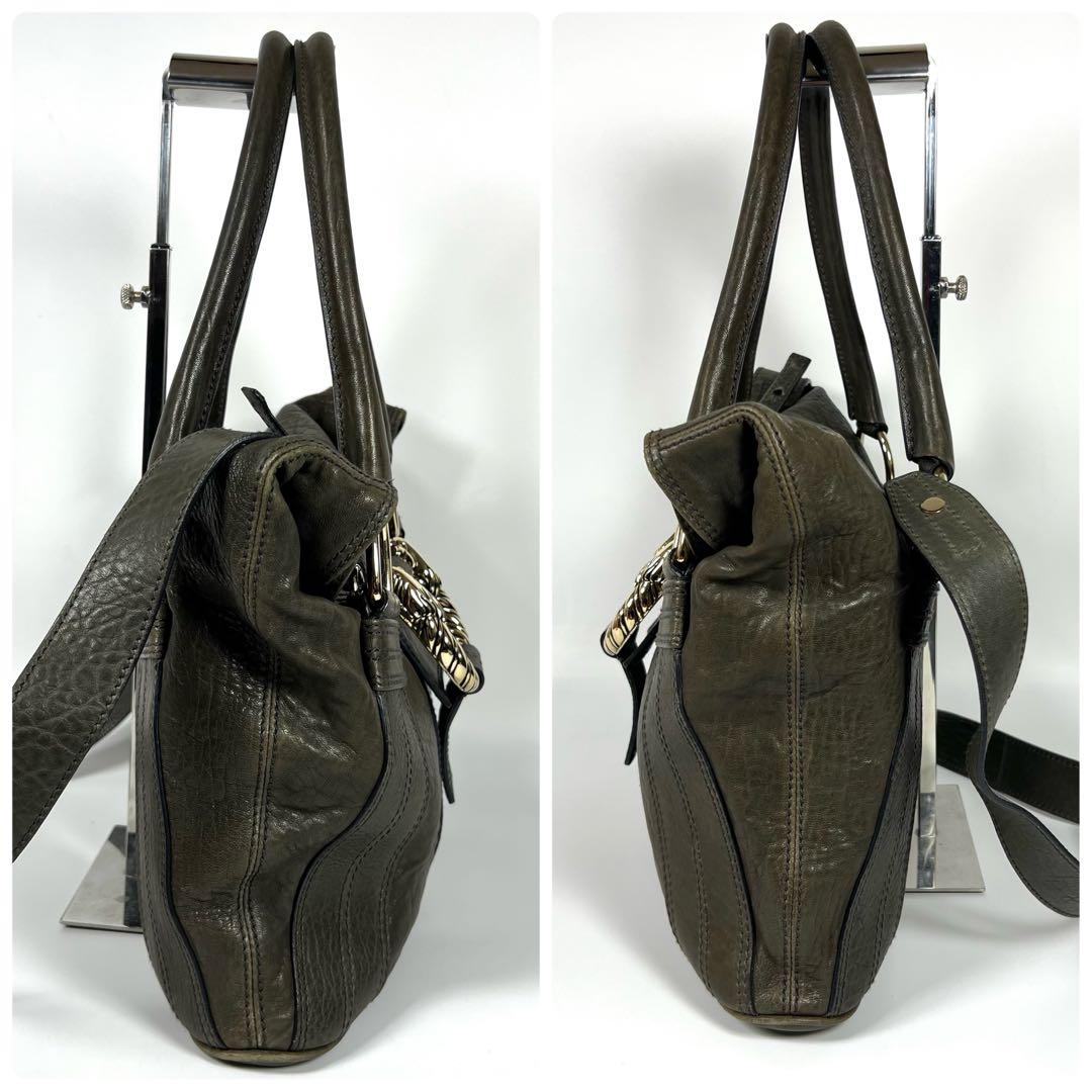 【良品】BVLGARI ブルガリ レオーニ ショルダーバッグ 2way カーキ