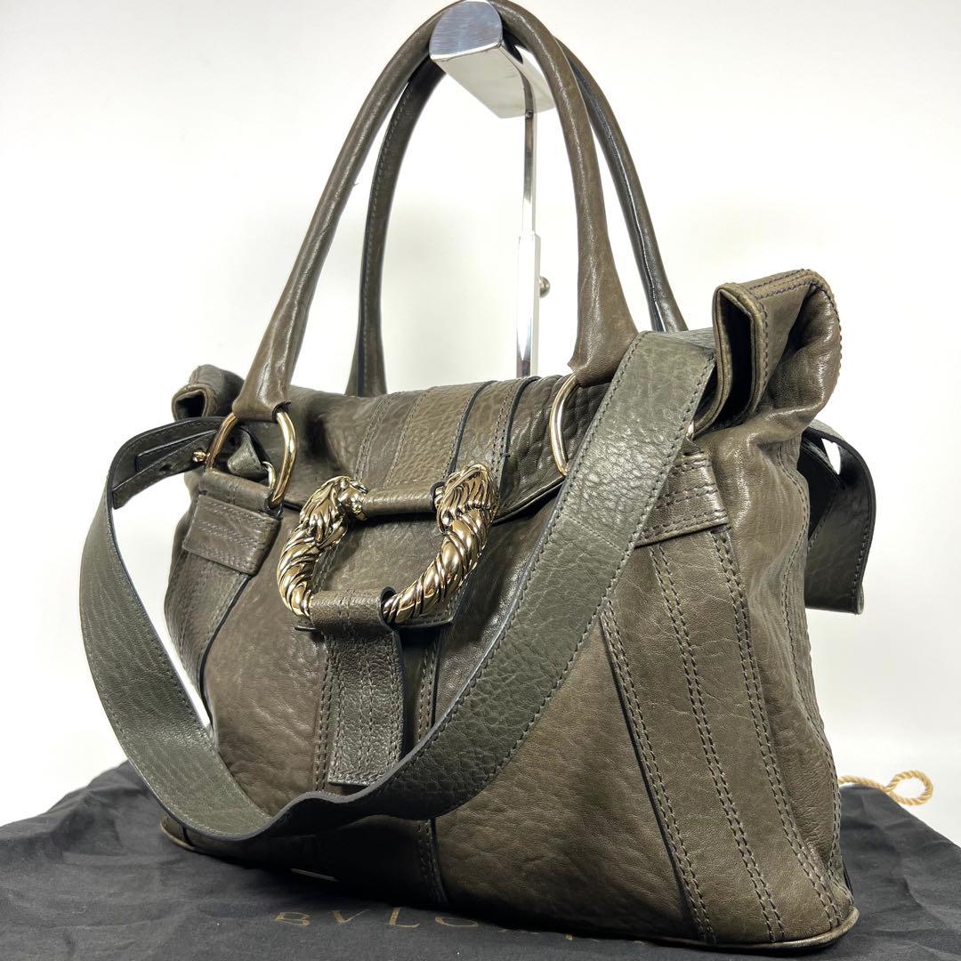 【良品】BVLGARI ブルガリ レオーニ ショルダーバッグ 2way カーキ
