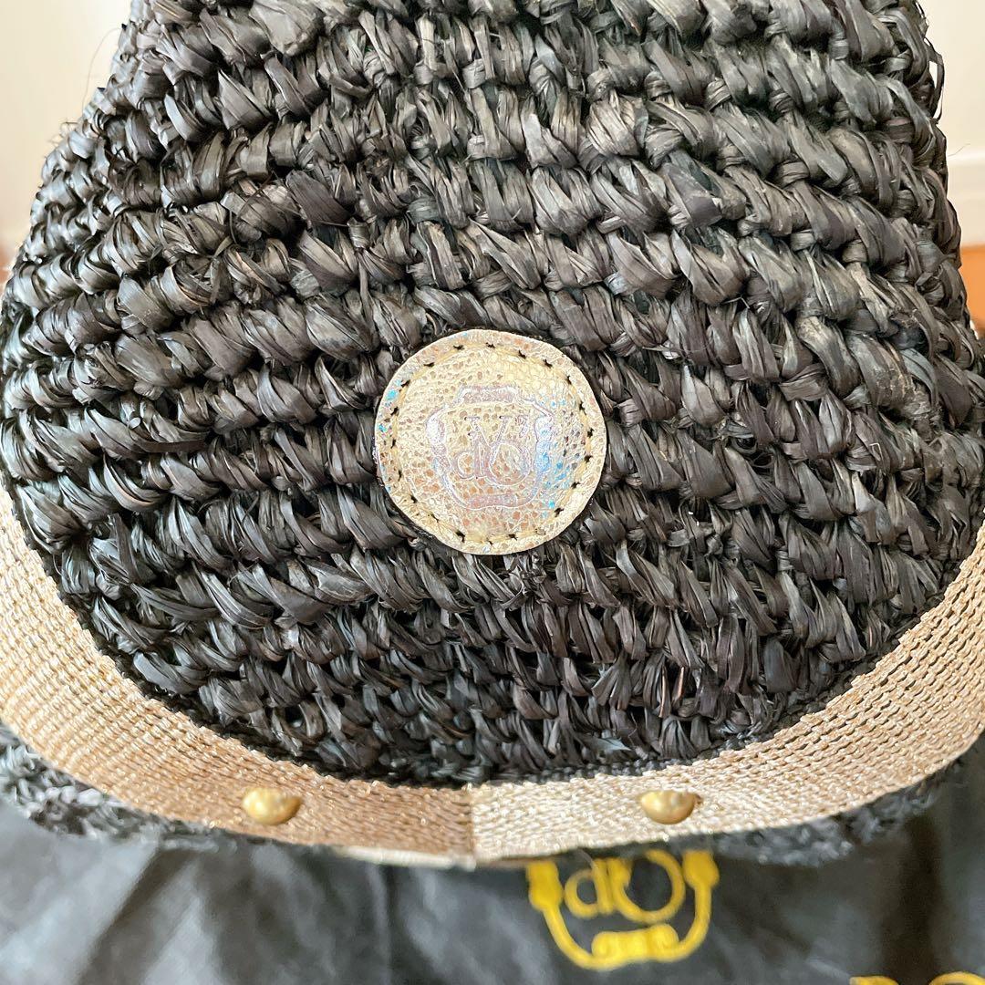 ヴィオラドーロ　かごバッグ　ラフィア　レザー　ブラック×ゴールド