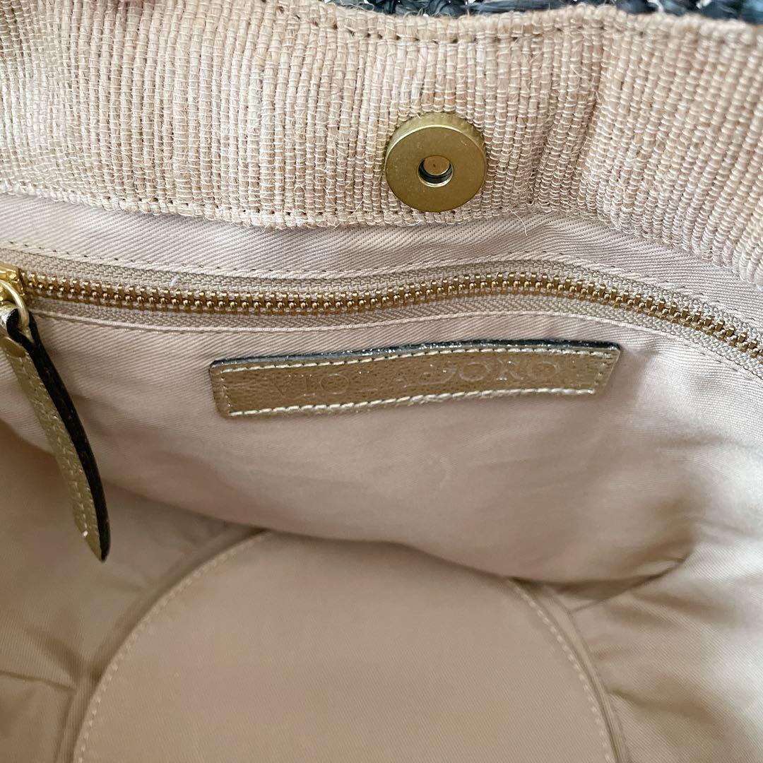 ヴィオラドーロ　かごバッグ　ラフィア　レザー　ブラック×ゴールド