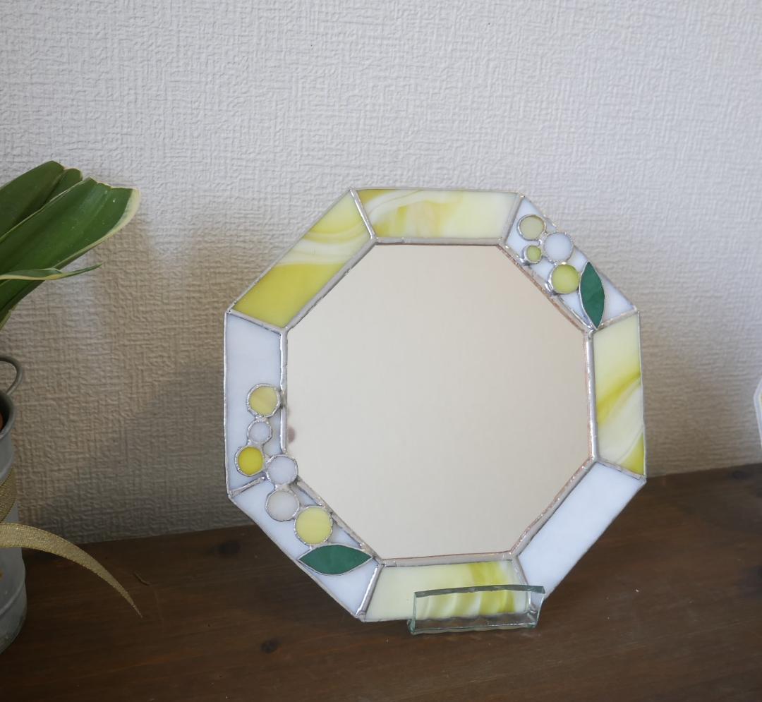 *✴︎:.。.:ミモザの八角形の鏡　(20size/Max21)　ステンドグラス
