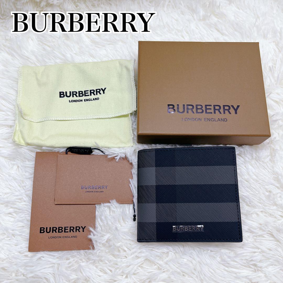 新品 BURBERRY バーバリー 二つ折り財布 チャコール　チェック 新型