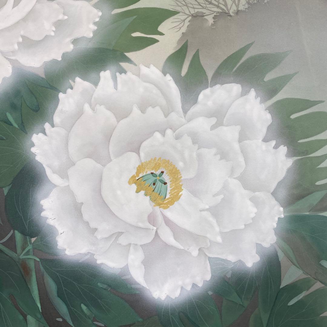 美品 掛け軸 小野守鳳作 牡丹図 共箱 太巻き付 四季花 年中掛け