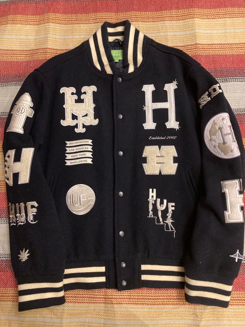 HUFスタジャンMサイズネイビーハフBBOY B系スケーター