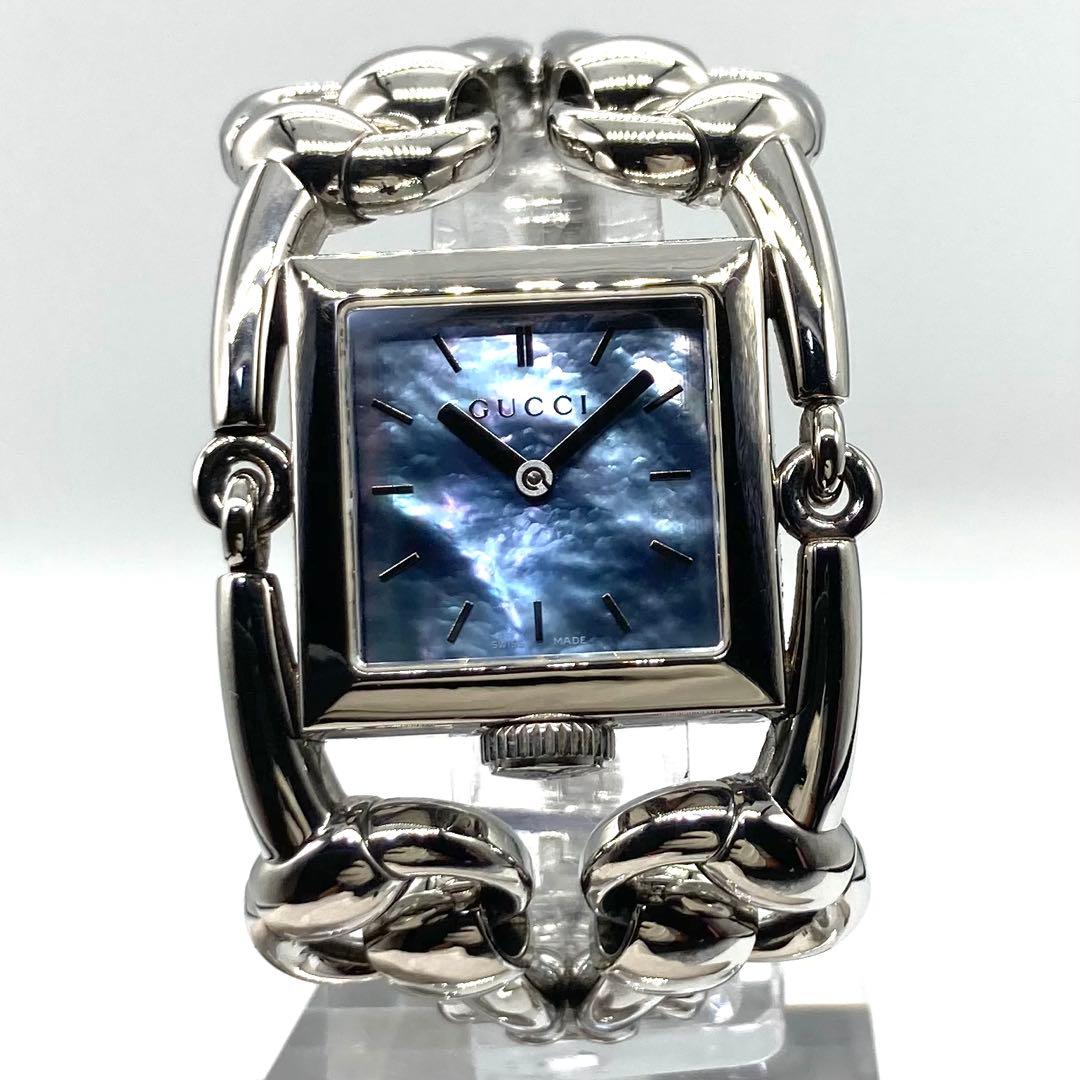【稼働】 グッチ 腕時計 116.3 腕時計 シニョーリア QZ 青シェル文字盤