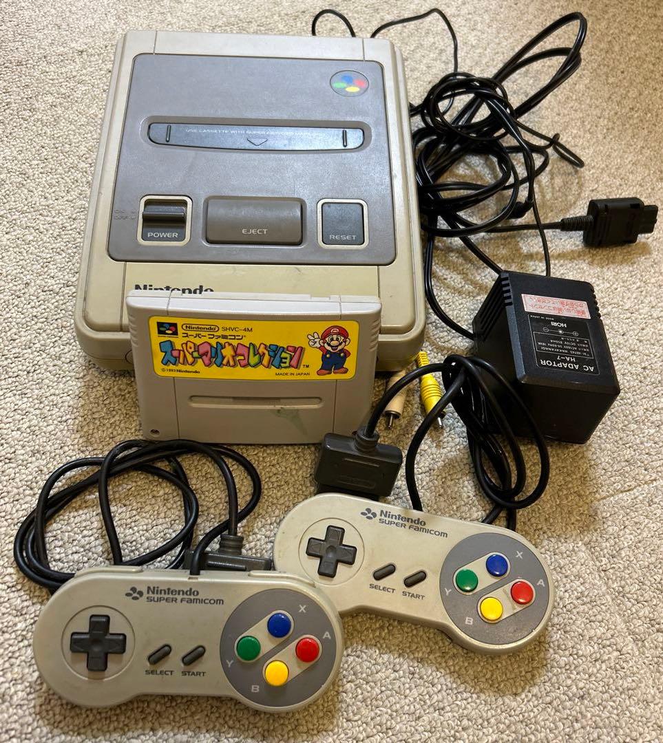 スーパーファミコン本体、コントローラー2台、スーパーマリオコレクション、コード