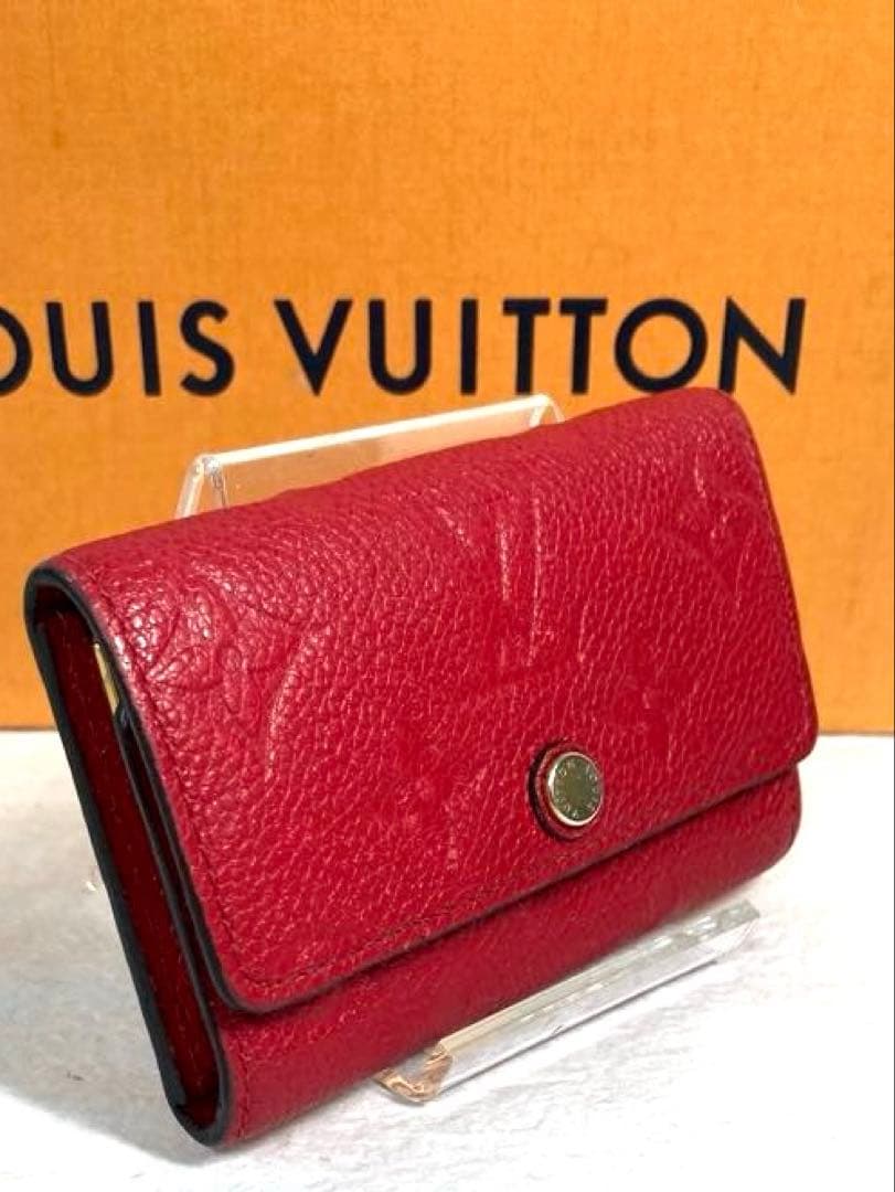 ルイヴィトン　モノグラム　アンプラント　レザー　6連キーケース　レッド