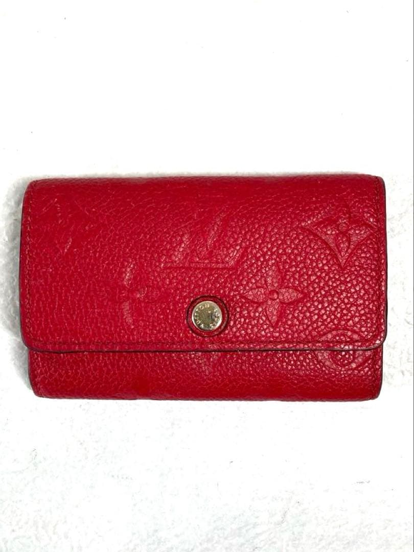 ルイヴィトン　モノグラム　アンプラント　レザー　6連キーケース　レッド