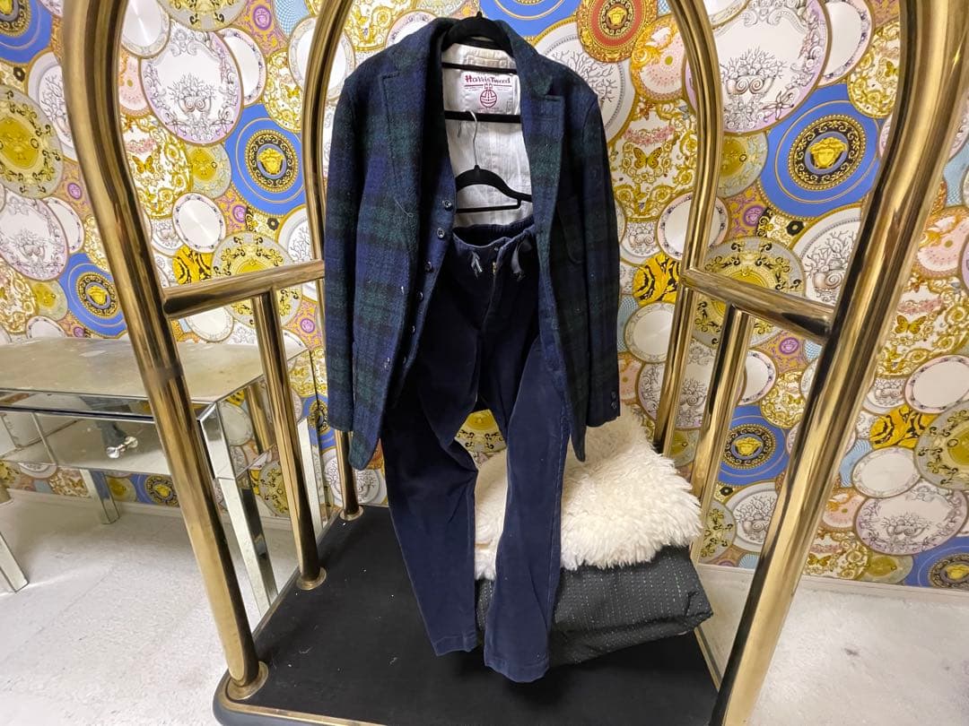 BEEMS ネイビー系チェック ジャケット スラックスセット