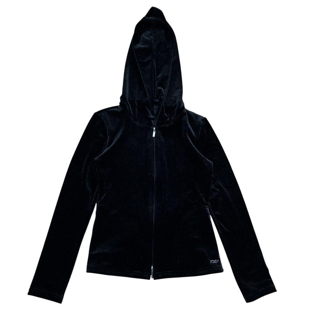 極美品✨FOXEY NEW YORK ベロア パーカー ロゴプレート 黒 38