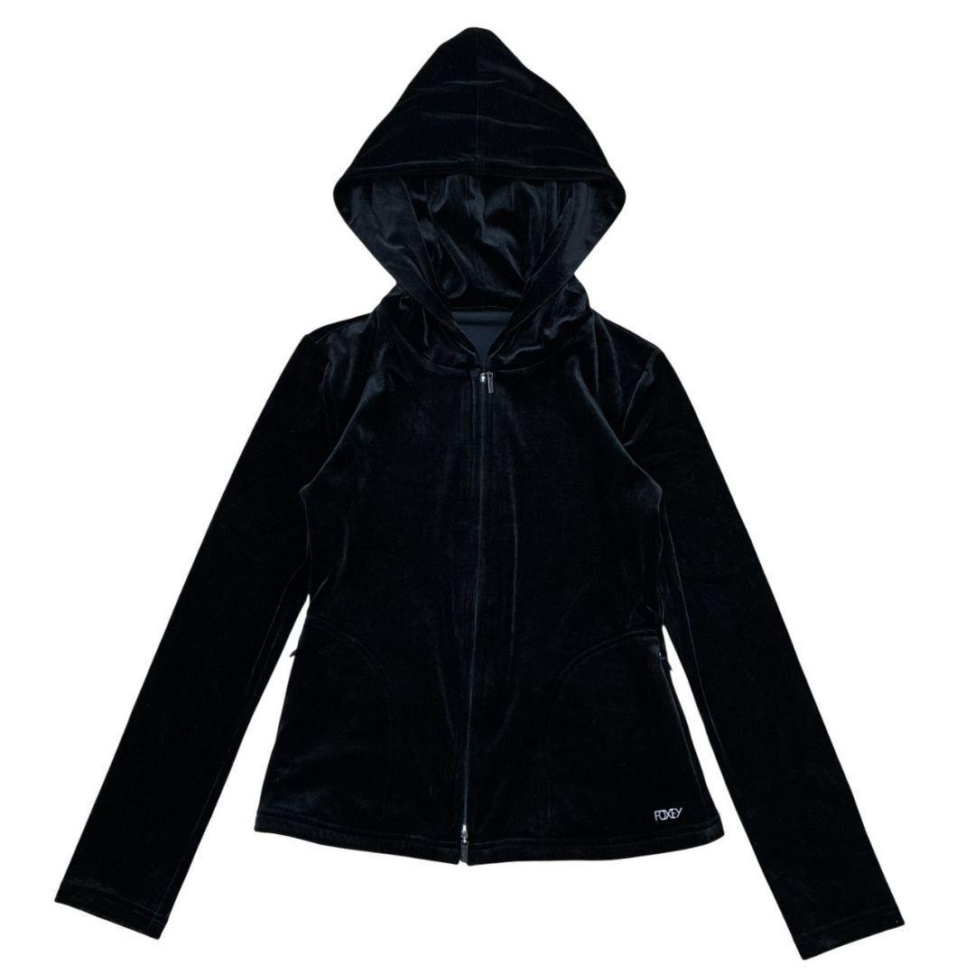 極美品✨FOXEY NEW YORK ベロア パーカー ロゴプレート 黒 38