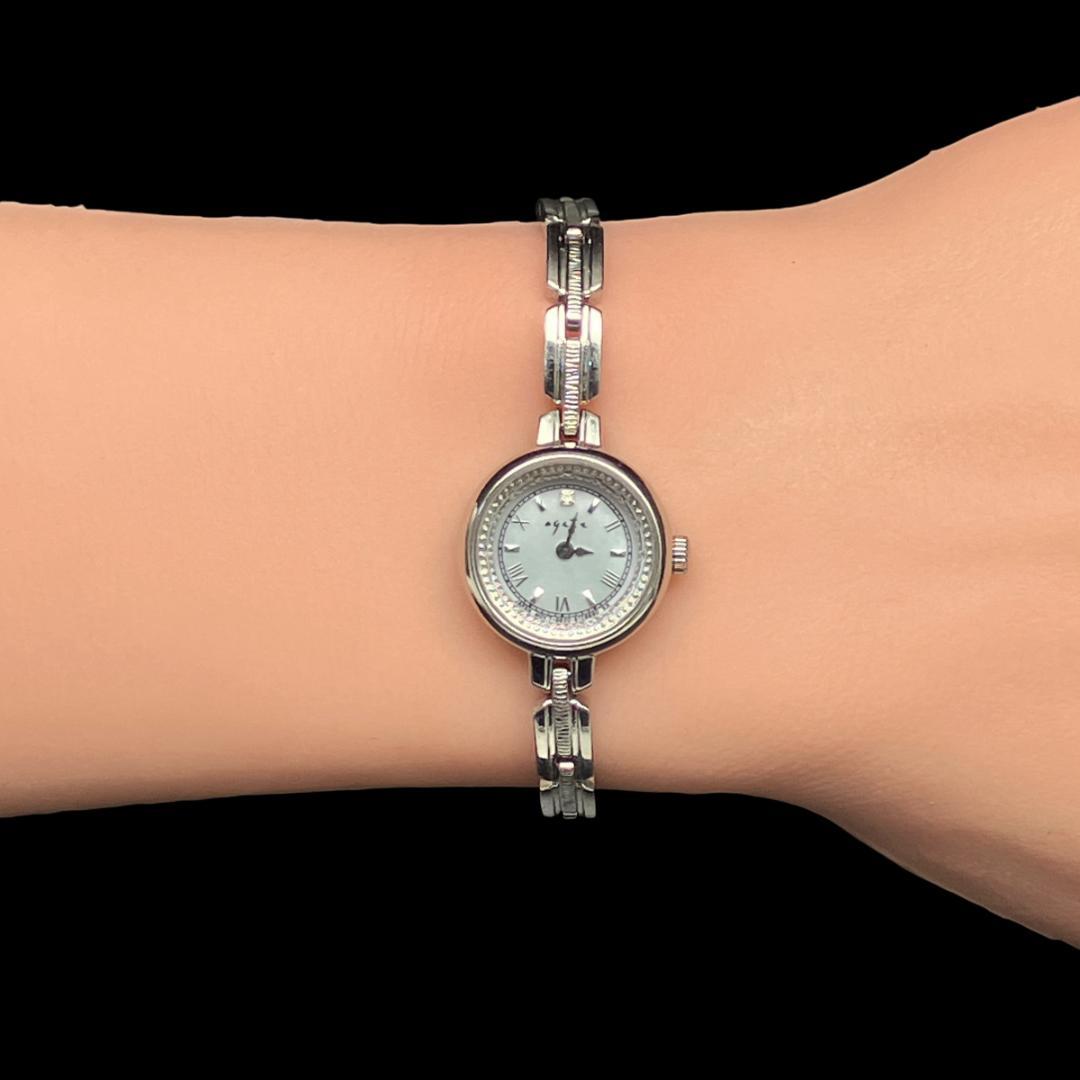 【ソーラー/稼働】アガット シェル文字盤 腕時計 レディースシルバー