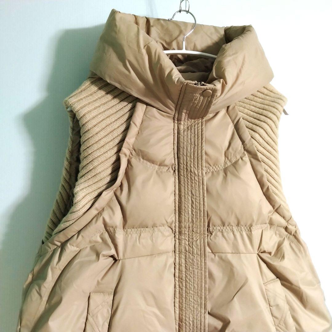 ニットドッキングダウンベスト フード ダウンベスト ベージュ フード付き