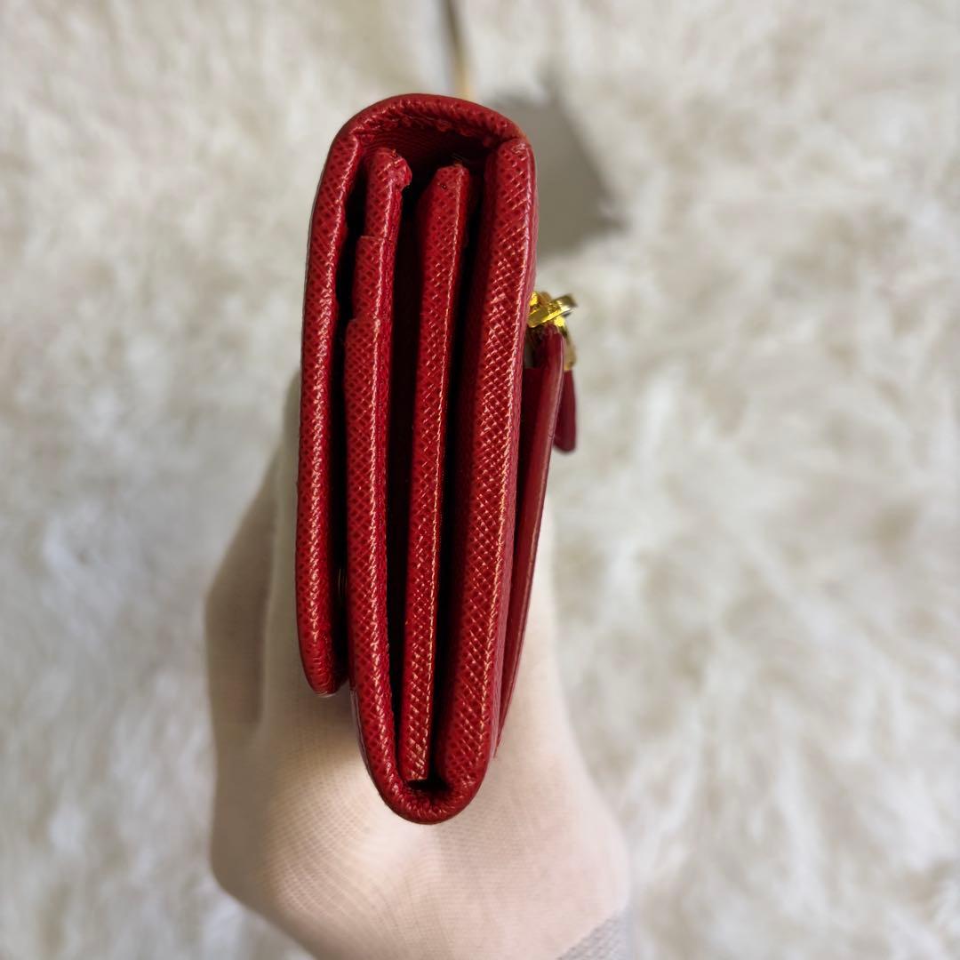 ✨極美品✨PRADA サフィアーノ　長財布　カードケース　レッド　メタルロゴ
