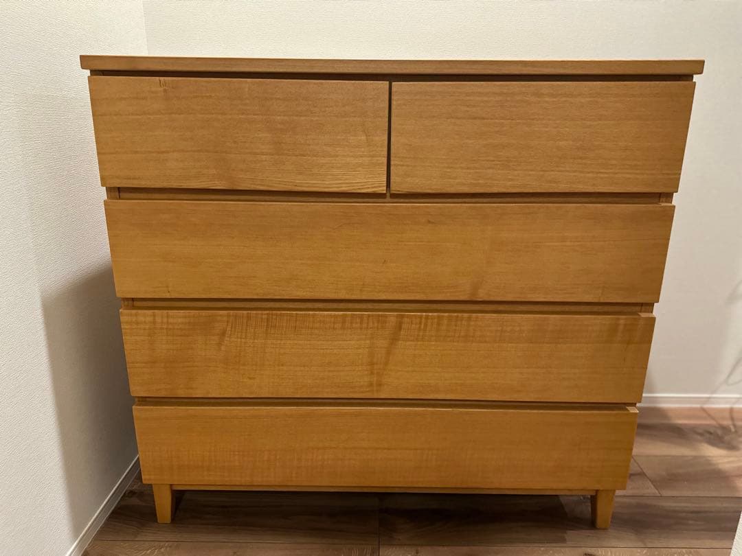 み*ま様 無印良品 天然木 無垢 5段チェスト キャビネット 引き出し 収納 タ