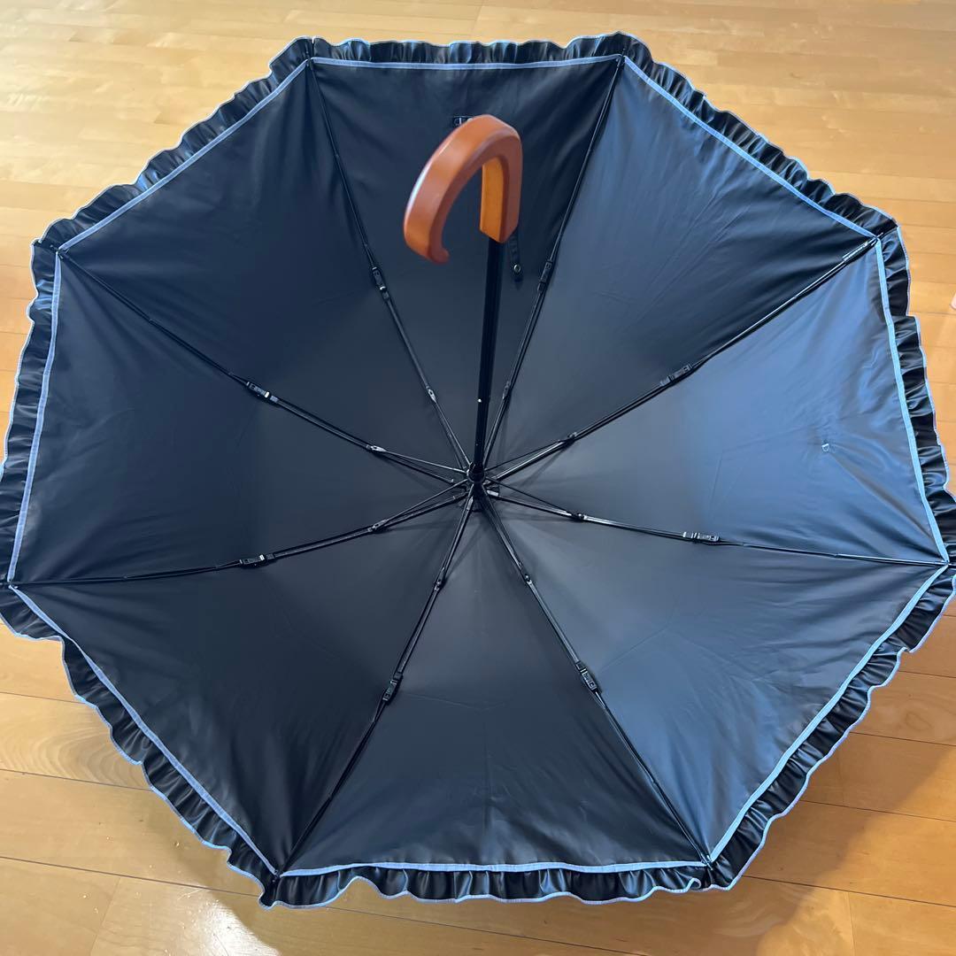 サンバリア　日傘　２段折 フリル フロスト　フロストブルー　木曲がり手元