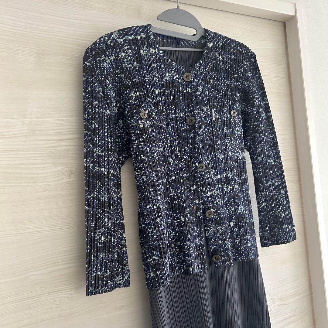 プリーツプリーズ　デニム　ジャケット　ブルー系　美品