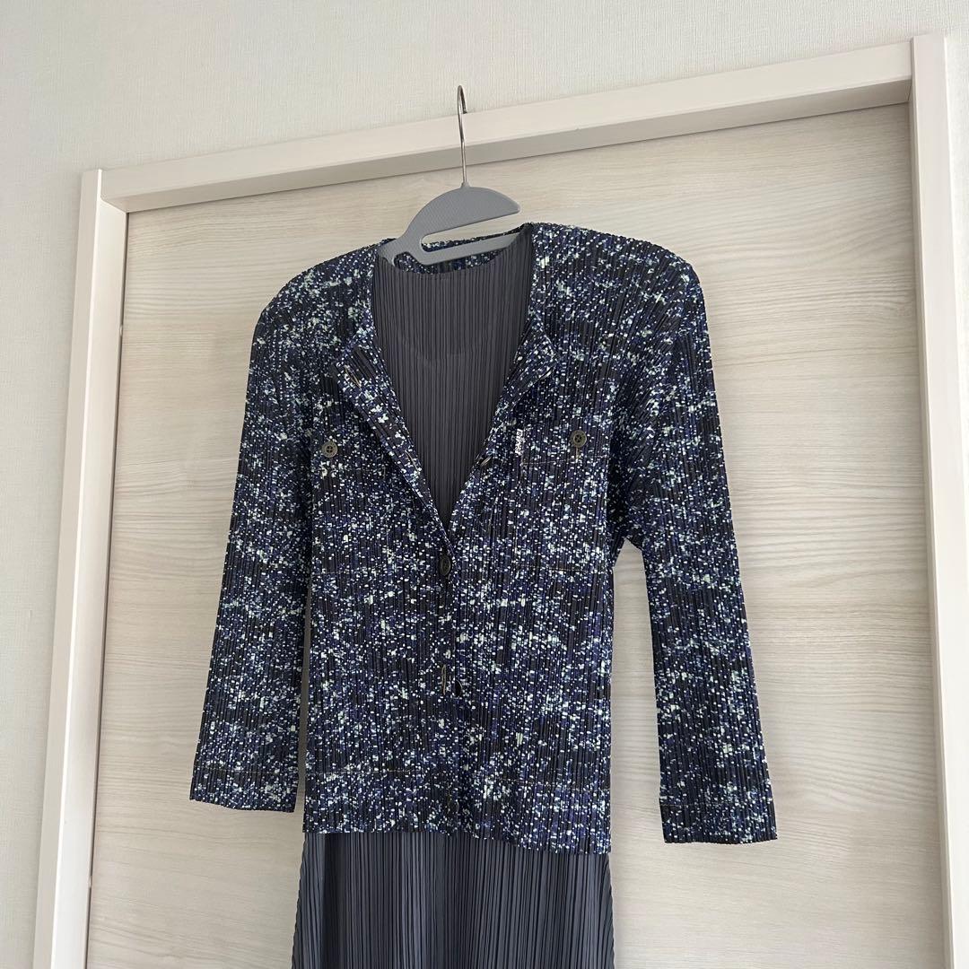 プリーツプリーズ　デニム　ジャケット　ブルー系　美品