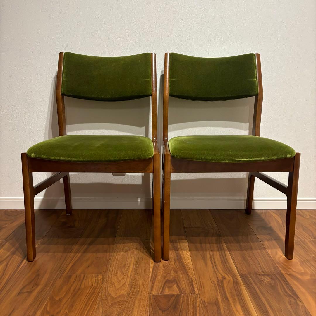 カリモク60 アームレスダイニングダイニングチェア モケットグリーン ２脚セット