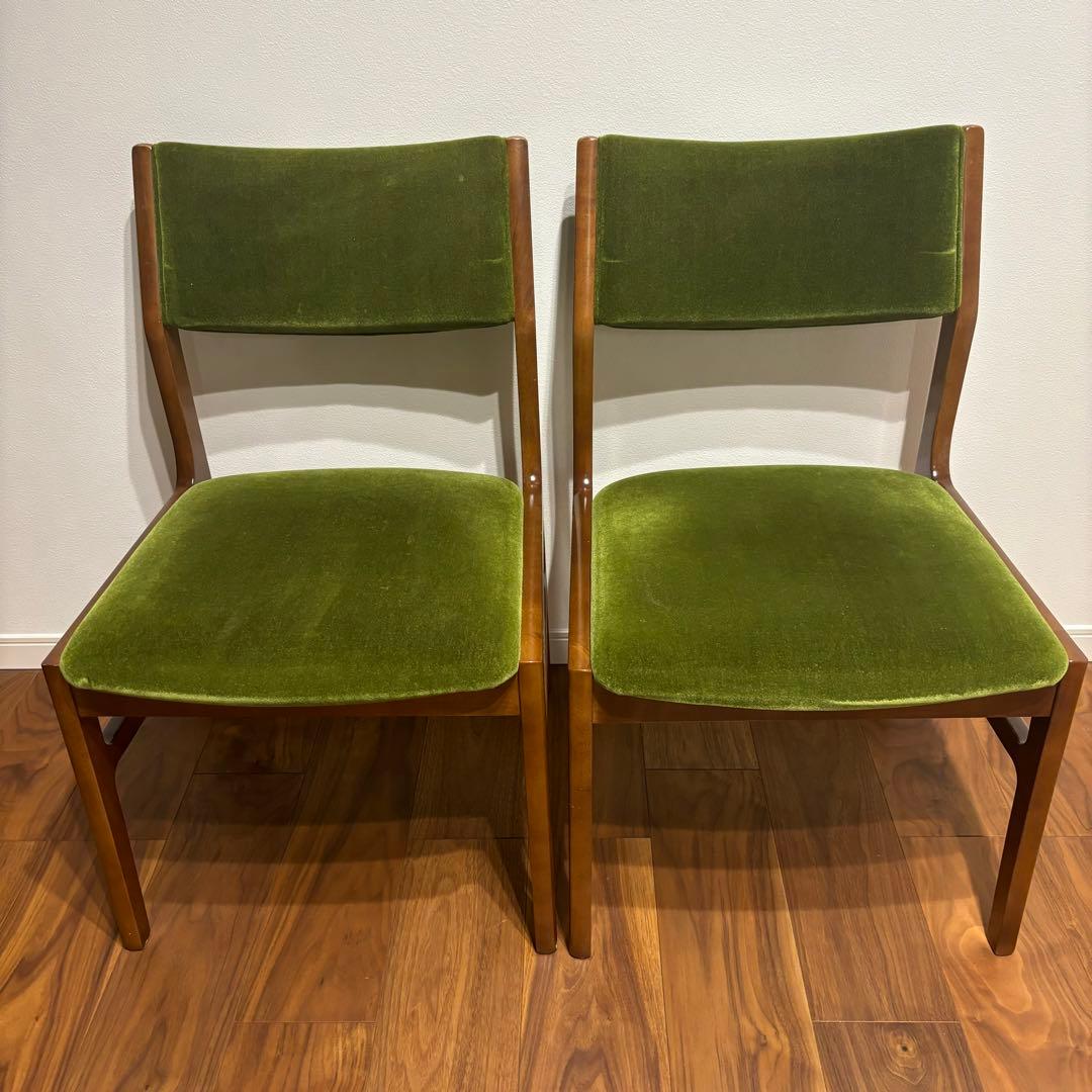 カリモク60 アームレスダイニングダイニングチェア モケットグリーン ２脚セット