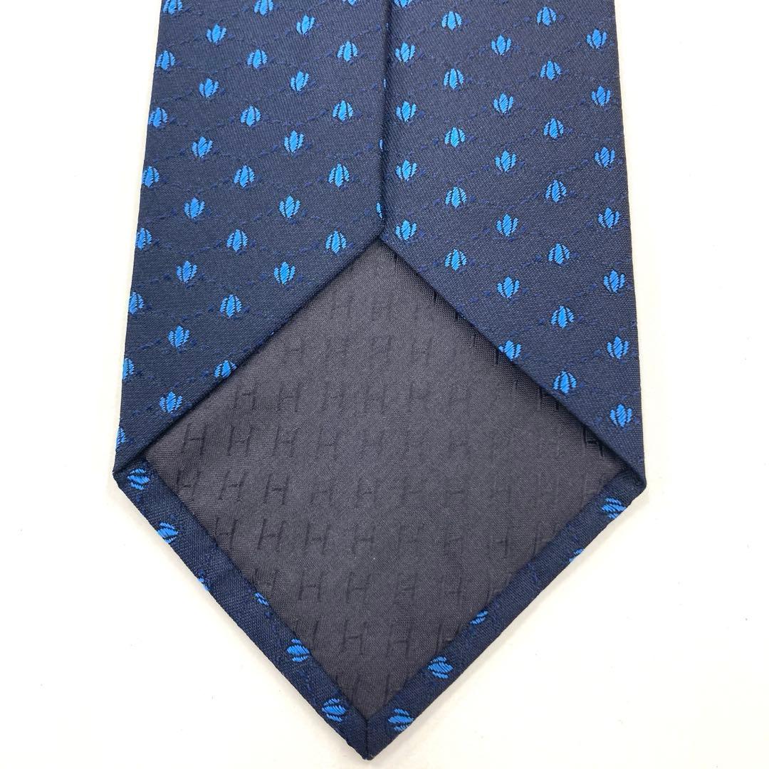 【極美品】HERMES ネクタイ 綺麗め クール ファソネH ブルー 刺繍 希少