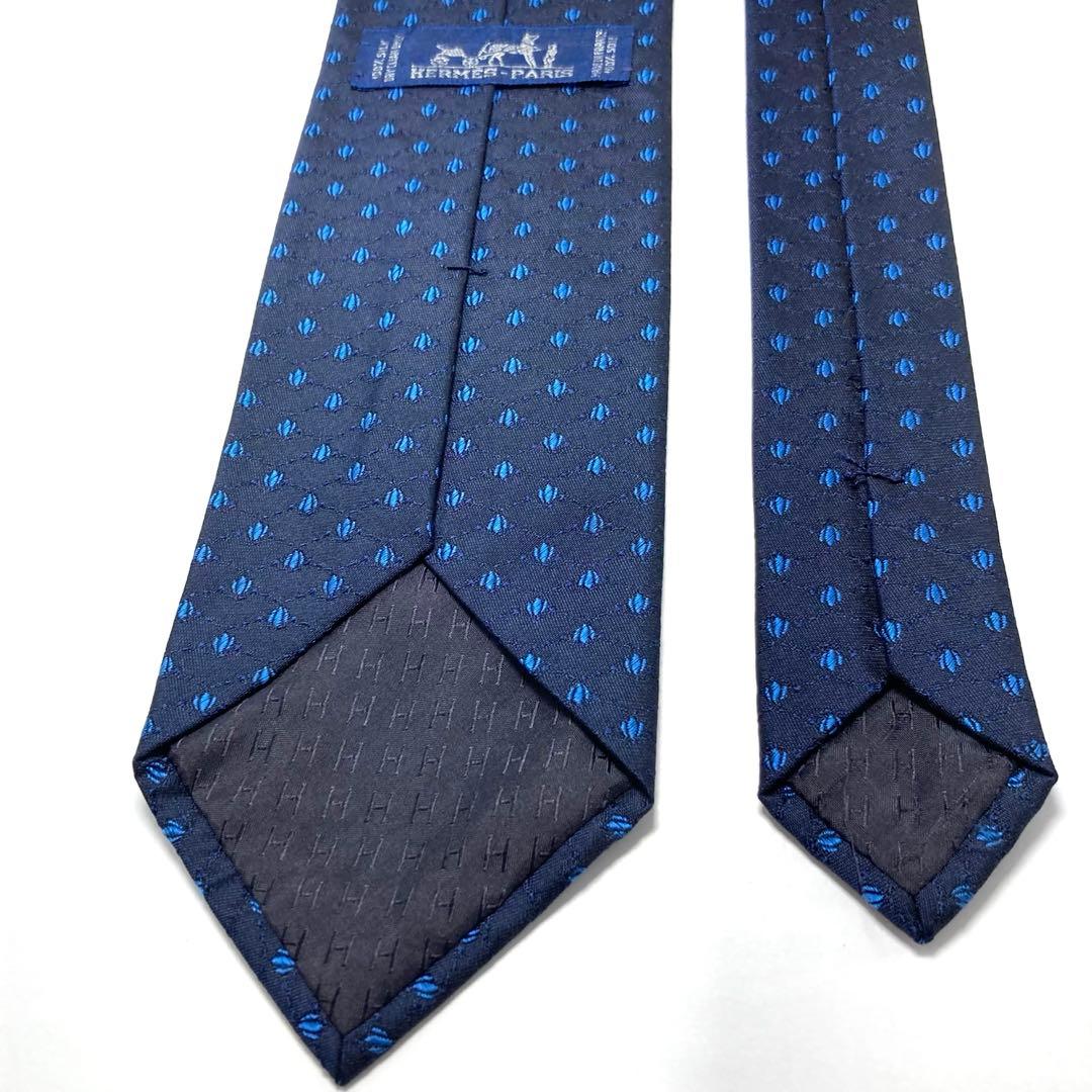 【極美品】HERMES ネクタイ 綺麗め クール ファソネH ブルー 刺繍 希少