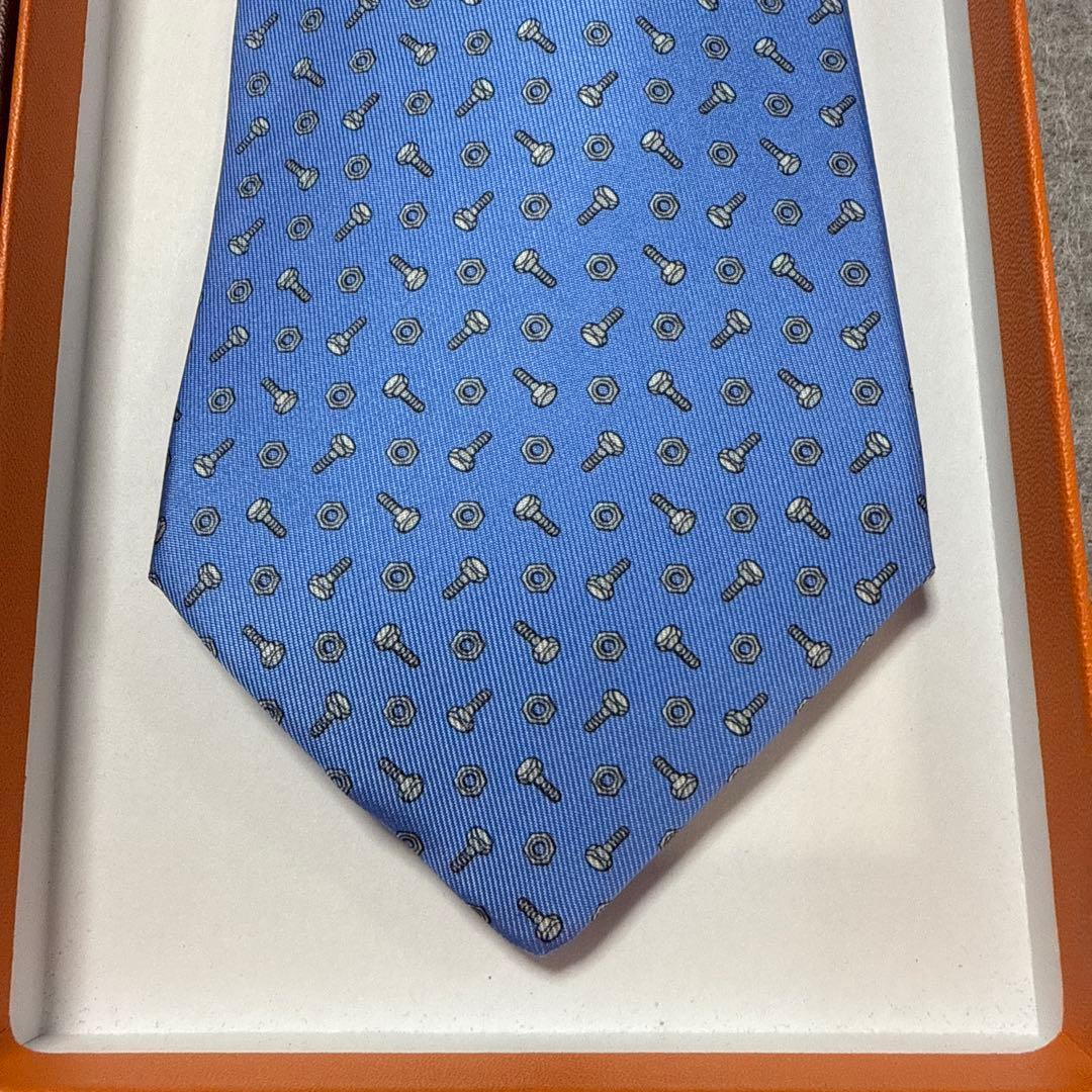 未使用　エルメス　ネクタイ　青紺　シルク