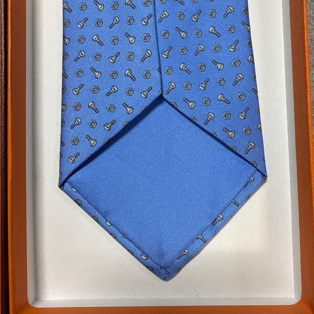 未使用　エルメス　ネクタイ　青紺　シルク