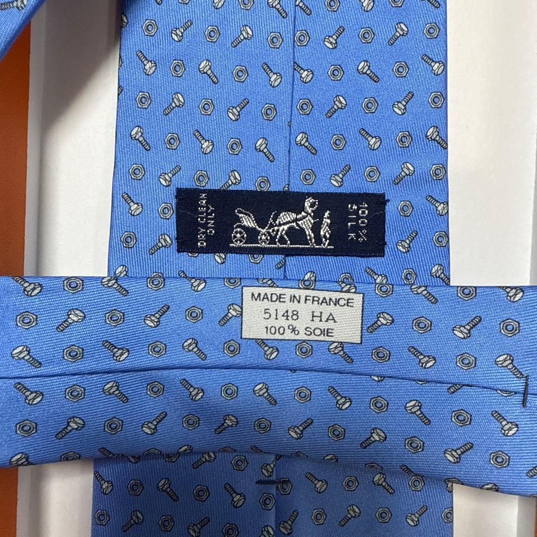 未使用　エルメス　ネクタイ　青紺　シルク
