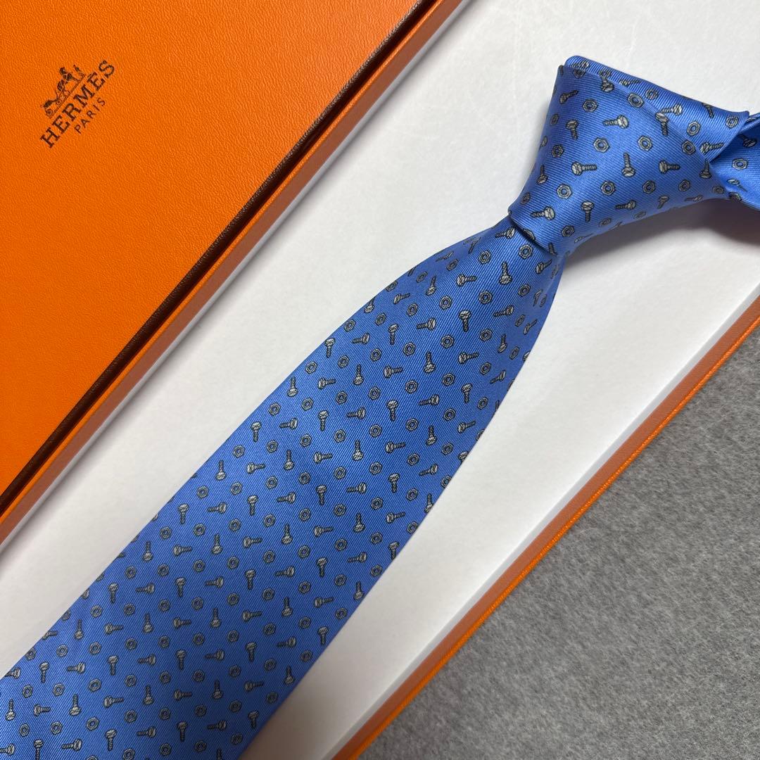 未使用　エルメス　ネクタイ　青紺　シルク