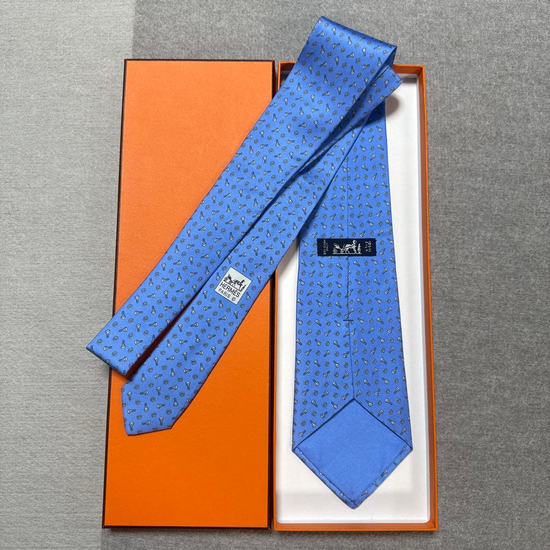 未使用　エルメス　ネクタイ　青紺　シルク