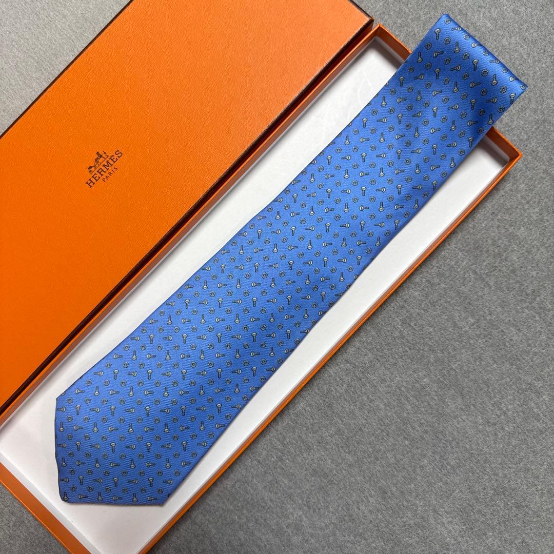 未使用　エルメス　ネクタイ　青紺　シルク