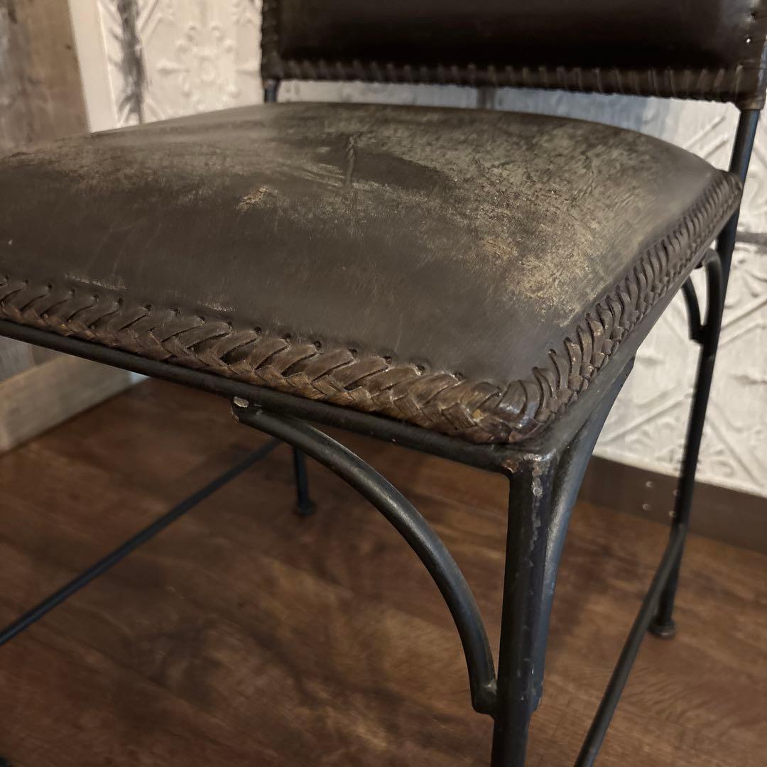 アイアン脚　レザー 本革　アンティーク風チェア