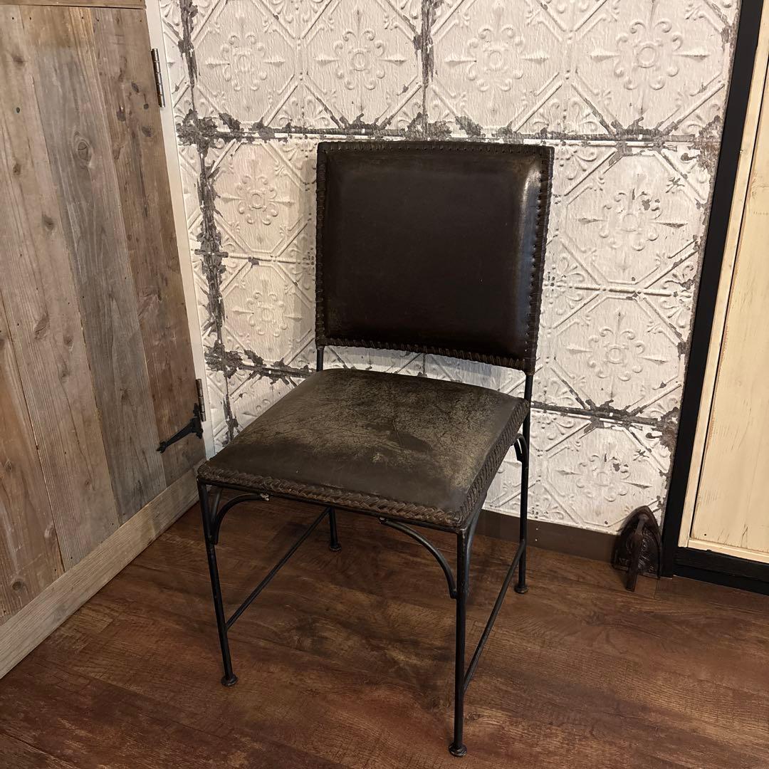 アイアン脚　レザー 本革　アンティーク風チェア