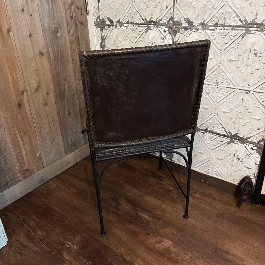 アイアン脚　レザー 本革　アンティーク風チェア