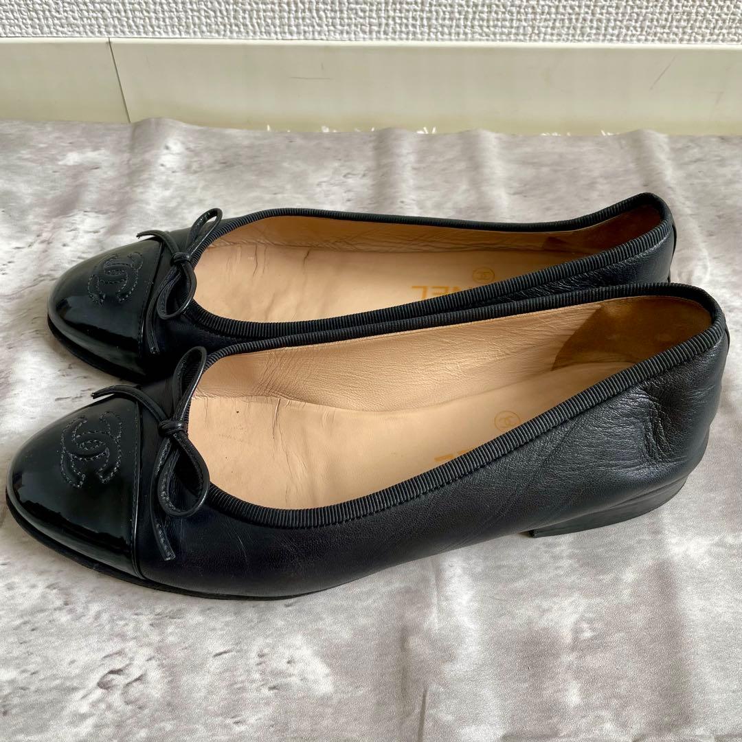 CHANEL バレエシューズ フラット リボン ココマーク 37 23.5