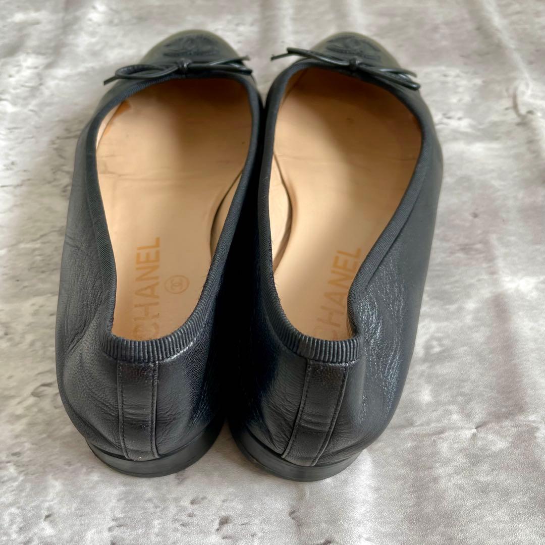 CHANEL バレエシューズ フラット リボン ココマーク 37 23.5