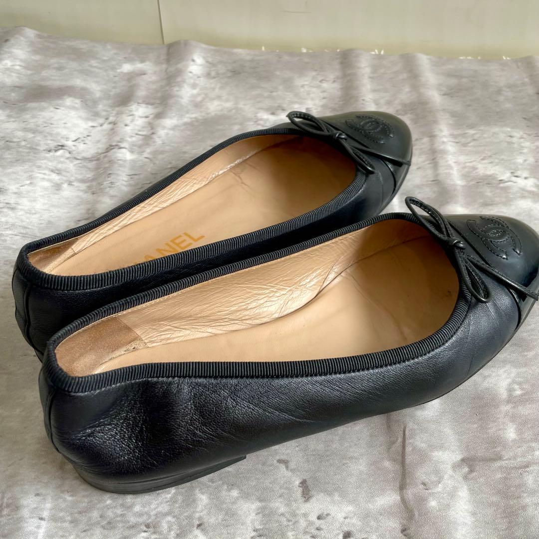 CHANEL バレエシューズ フラット リボン ココマーク 37 23.5