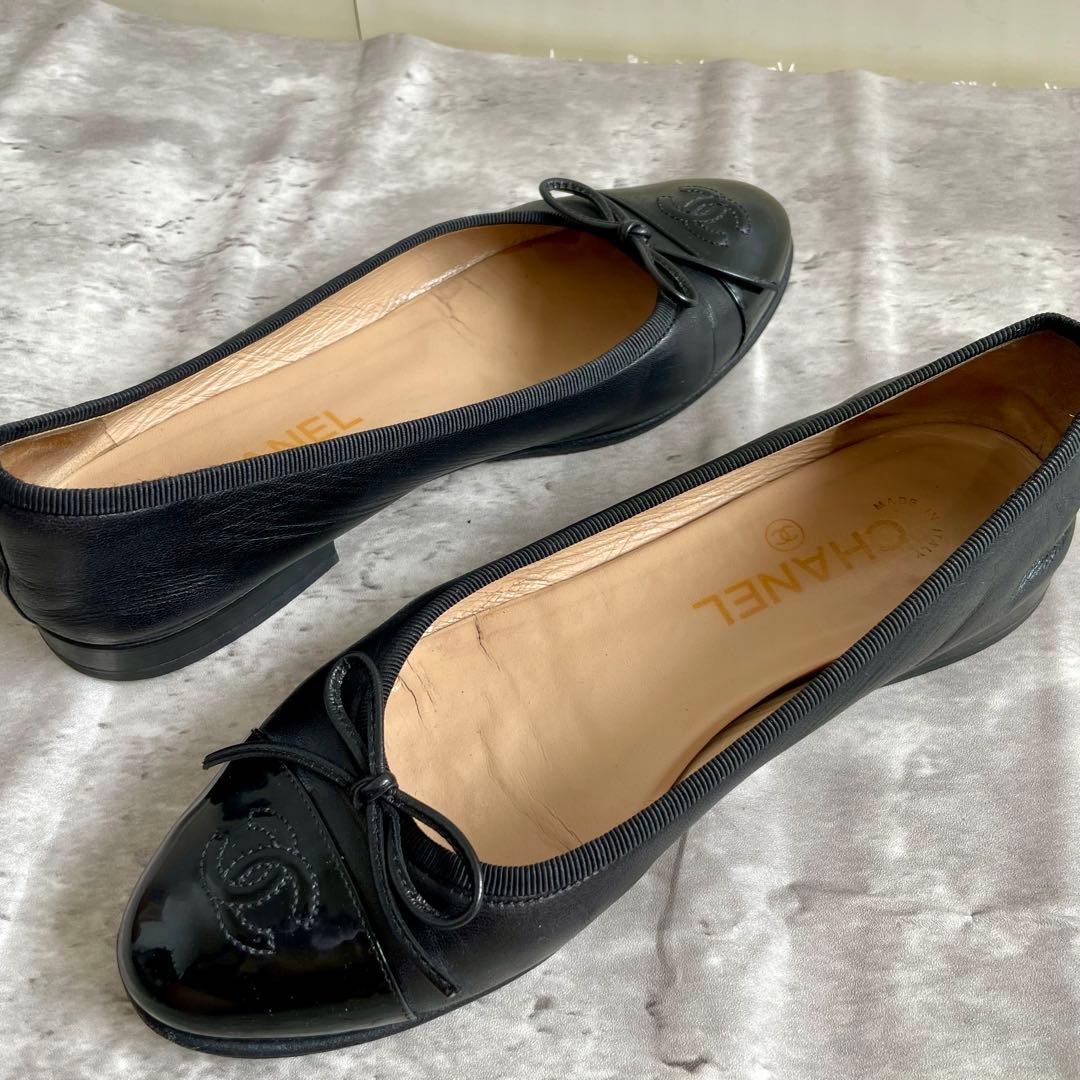 CHANEL バレエシューズ フラット リボン ココマーク 37 23.5