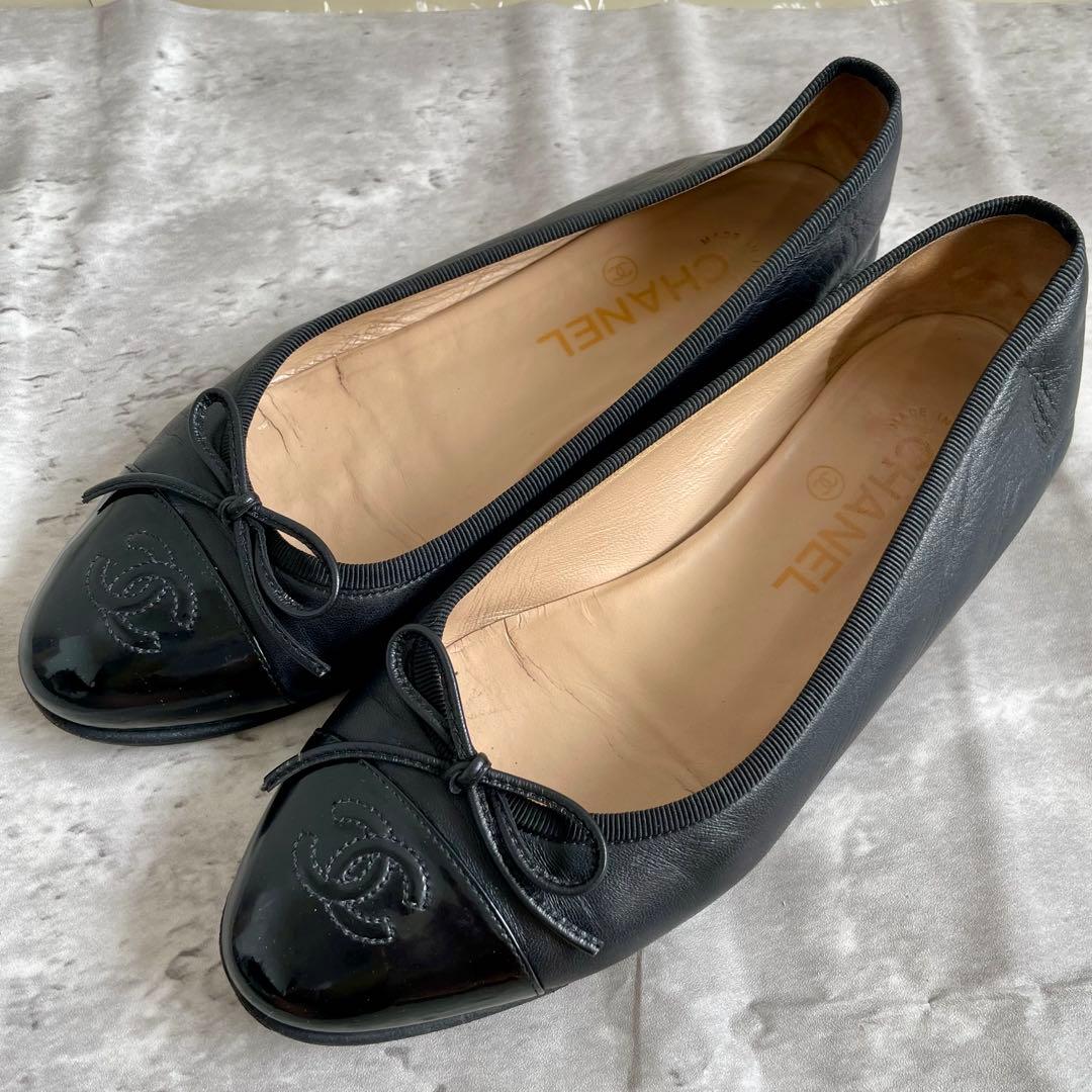 CHANEL バレエシューズ フラット リボン ココマーク 37 23.5
