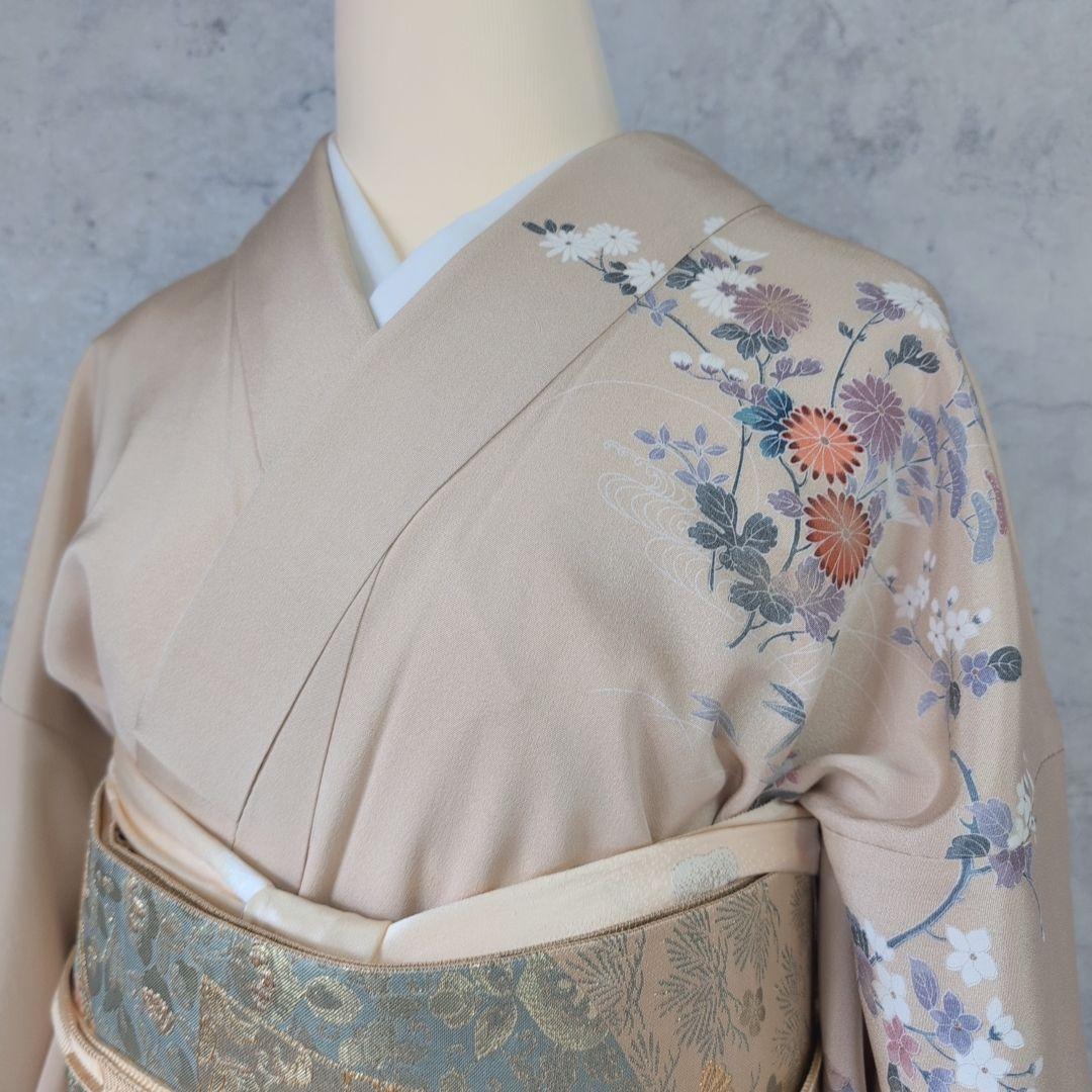 訪問着　フルセット　着物　正絹　花松梅　輝　金彩加工　華やか　友禅　祝い事　F4