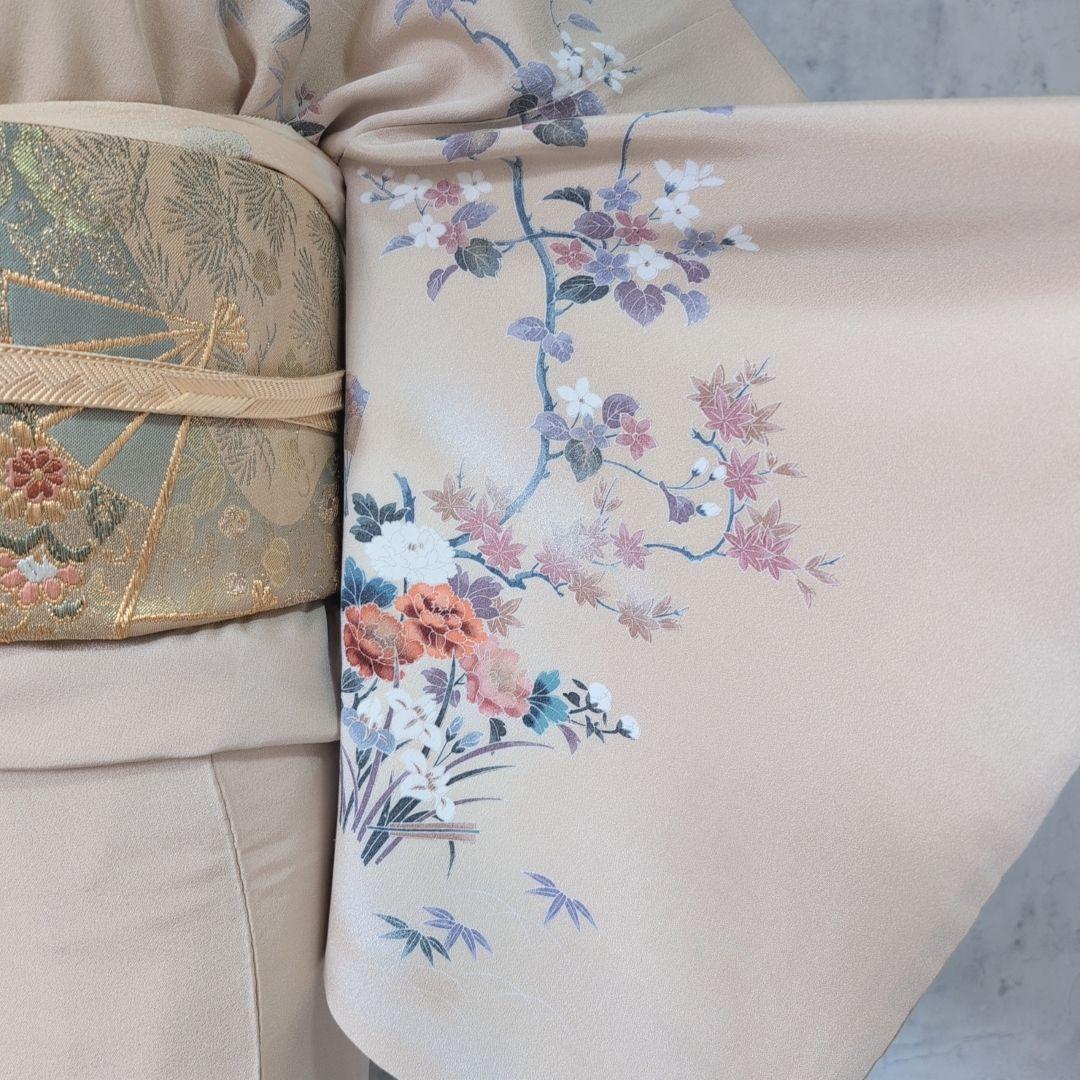 訪問着　フルセット　着物　正絹　花松梅　輝　金彩加工　華やか　友禅　祝い事　F4