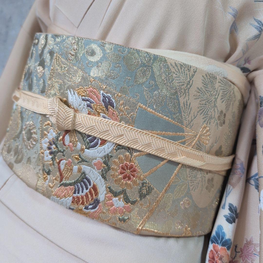 訪問着　フルセット　着物　正絹　花松梅　輝　金彩加工　華やか　友禅　祝い事　F4