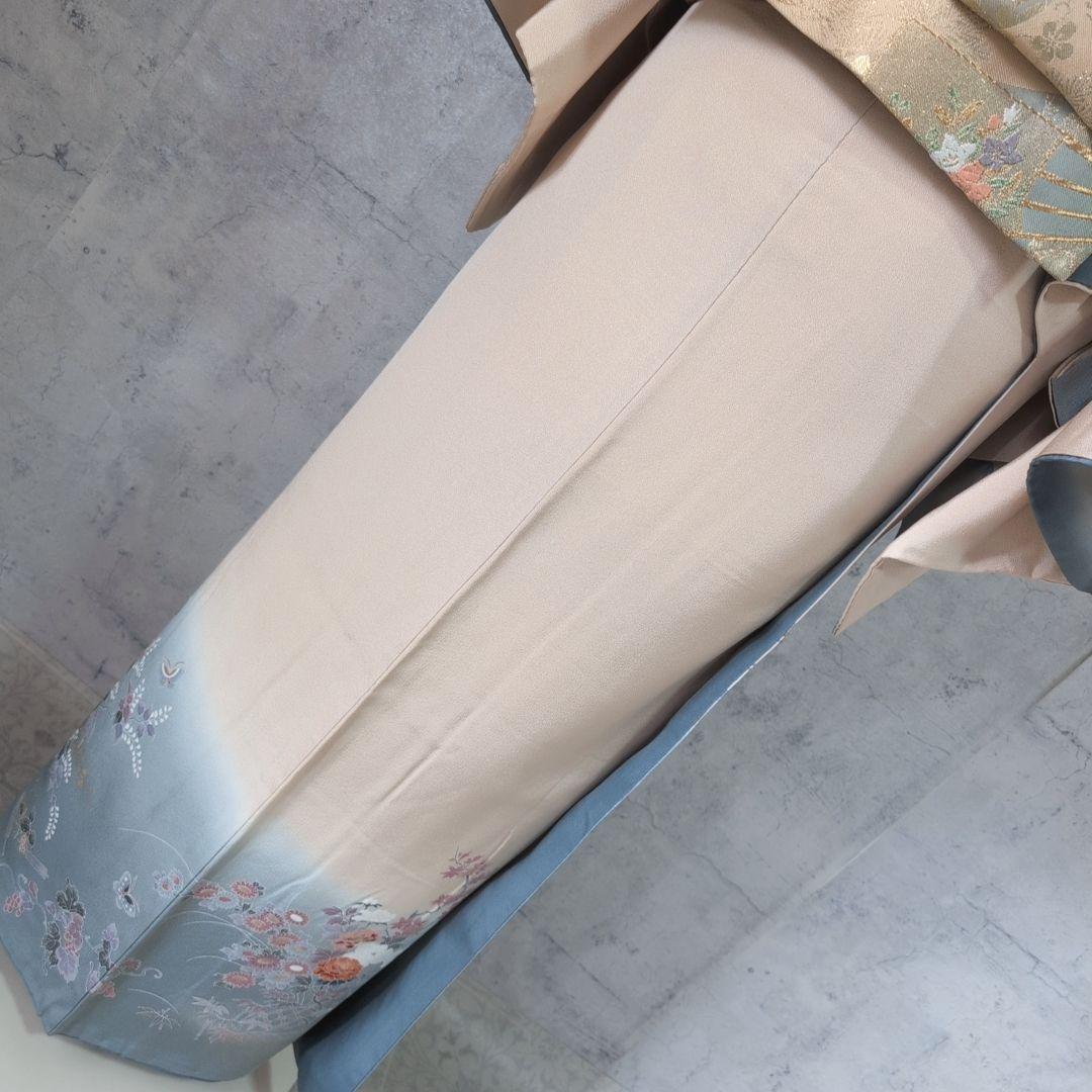 訪問着　フルセット　着物　正絹　花松梅　輝　金彩加工　華やか　友禅　祝い事　F4