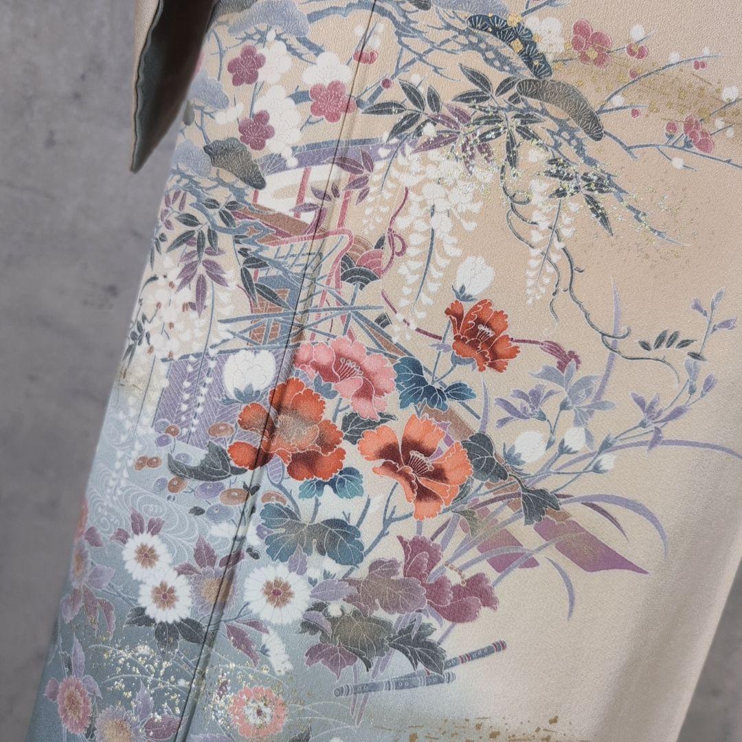 訪問着　フルセット　着物　正絹　花松梅　輝　金彩加工　華やか　友禅　祝い事　F4