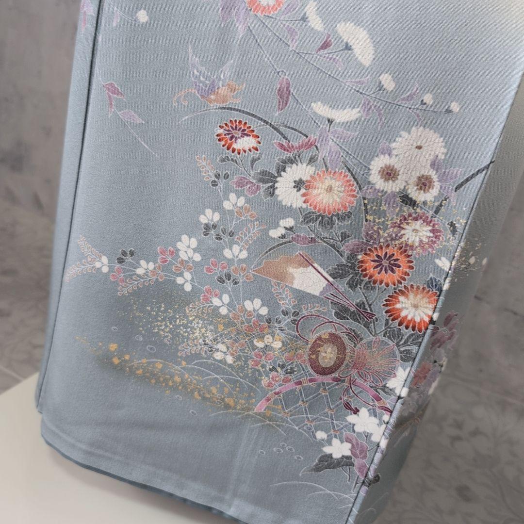 訪問着　フルセット　着物　正絹　花松梅　輝　金彩加工　華やか　友禅　祝い事　F4